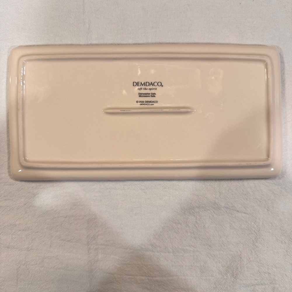 Demdaco Serve Things Up Ceramic Platter Cream Striped Rectangular Tray 10.5in - Picture 5 of 7